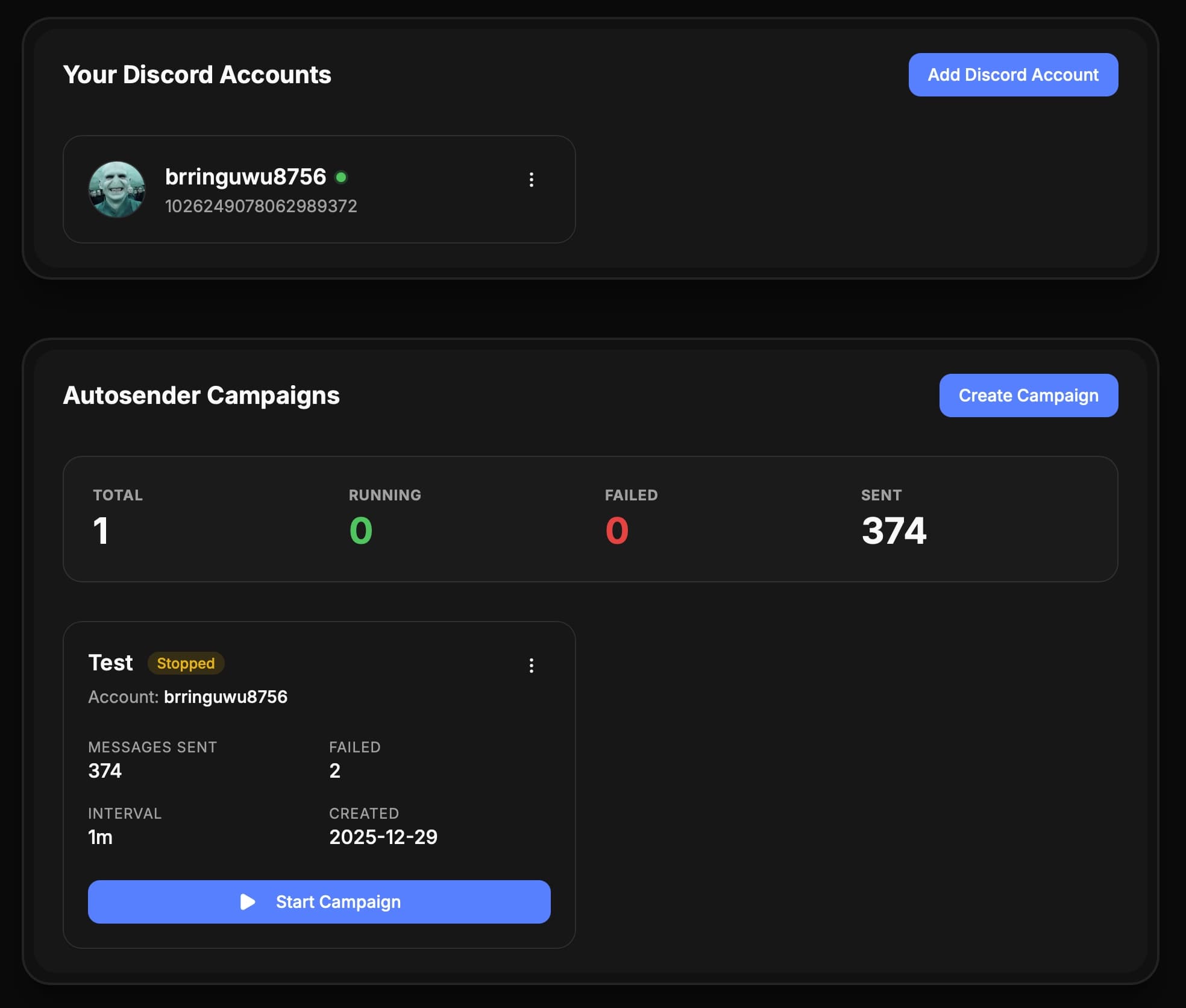 Dashboard screenshot